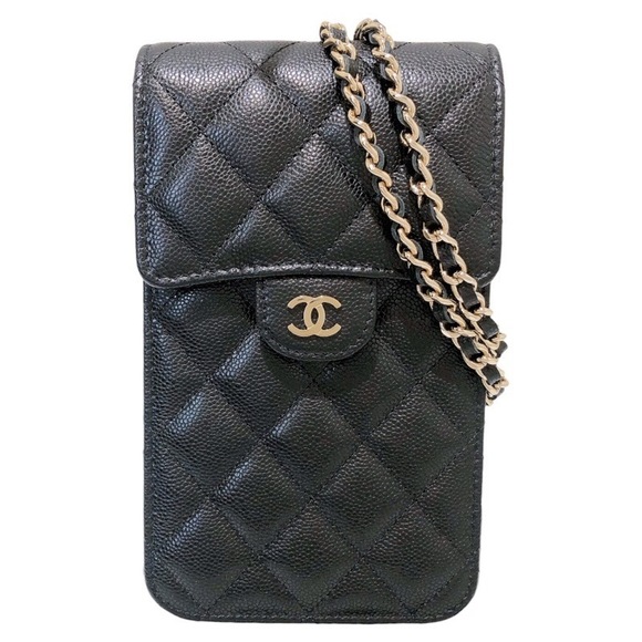 Chanel Handbags - CHANEL Phone Pouch Black Caviar Skin Shoulder Bag